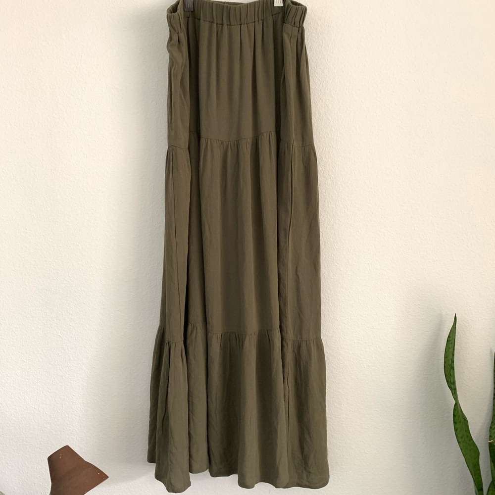 Olive Green Tiered Maxi Skirt Size 10 Large Medium